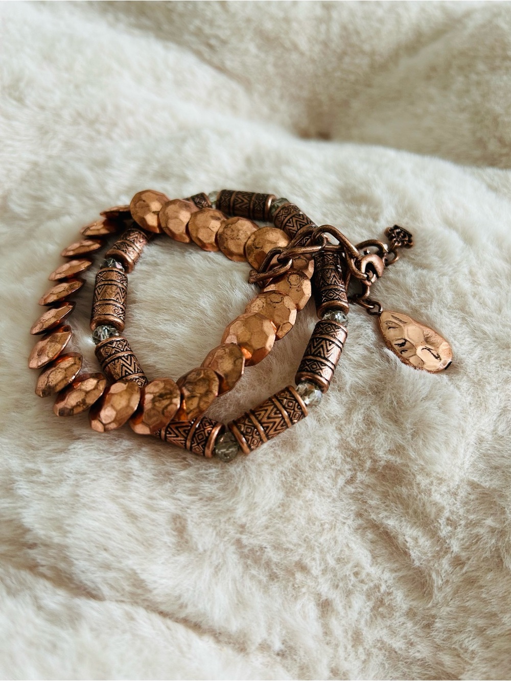 Copper Tone Beaded Double-Row Bracelet - Women Jewelry